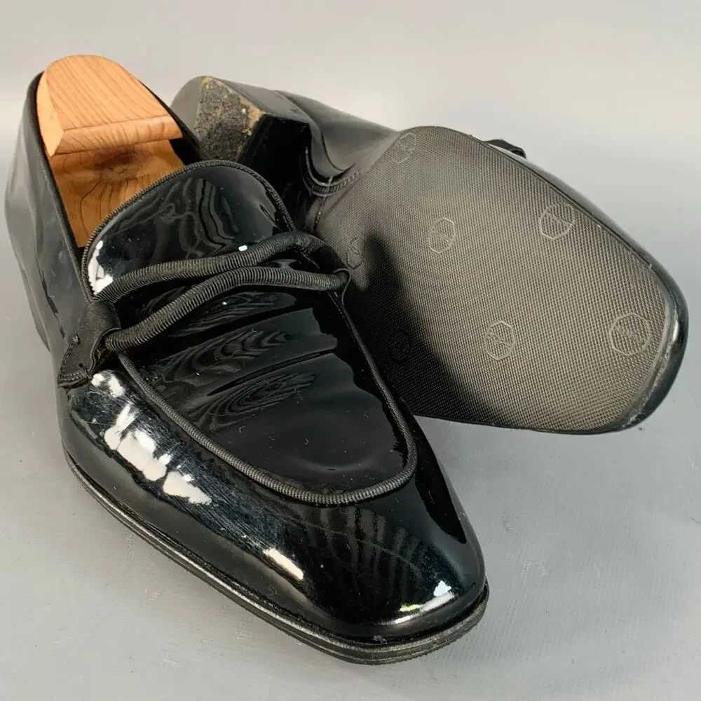 TOM FORD Size 10.5 Nero Black Patent Leather Grosgrain Trim Slip On Loafers